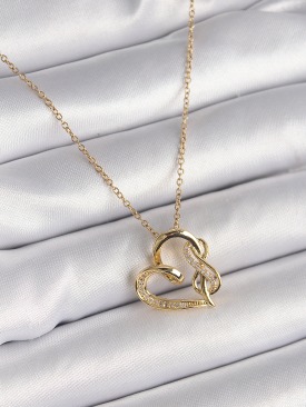 Erb 316L Çelik Gold Renk Zincir Zirkon Taş Detaylı Kalp Model Sonsuzluk Detay Kadın Kolye