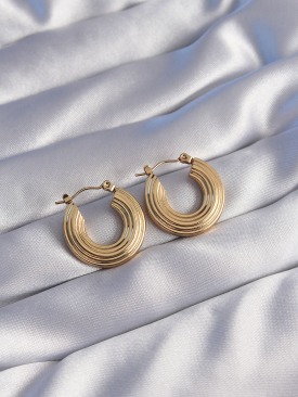 Erb 316L Çelik Gold Renk Oval Çizgili Plaka Model Küpe