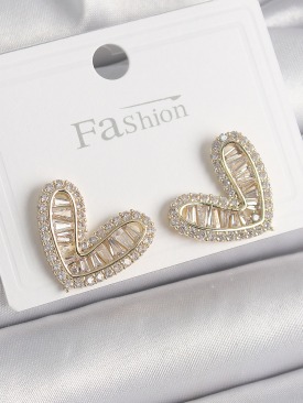 Erb Pirinç Gold Renk Zirkon Taşlı Kalp Model Kadın Küpe