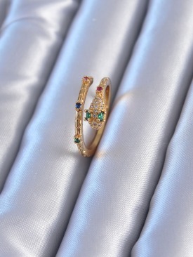Erb Yılan Model Gold Renk Zirkon Taşlı Pirinç Kadın Yüzük