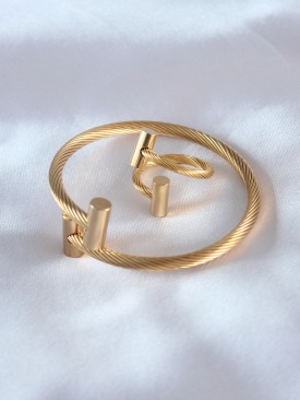 Erb Çelik Gold Renk Burgu Model Erkek Bileklik Yüzük Seti