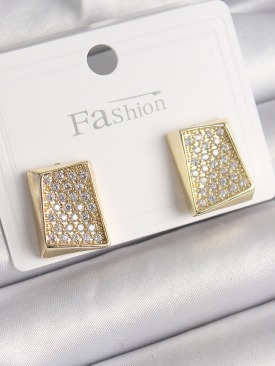 Erb Pirinç Gold Renk Zirkon Taşlı Plaka Model Kadın Küpe