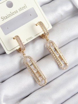 Erb 316L Çelik Zirkon Taşlı Sallantılı Messika Model Gold Renk Kadın Küpe