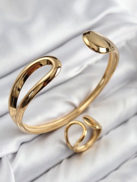 Erb Pirinç Ayrık Model Gold Renk Bileklik Yüzük Set