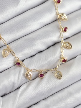 Erb Pirinç Zirkon Taşlı Sallantılı Damla Model Gold Renk Kadın Kolye