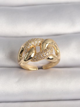 Erb Pirinç Gold Renk Ayarlanabilir Zirkon Taşlı Zincir Model Kadın Yüzük