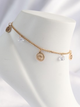 Erb 316L Çelik Gold Renk Zirkon Taşlı Yıldızlı Halhal