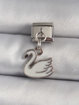 Erb 316L Çelik Gümüş Renk Sallantı Beyaz Kuğu Model Nomination Charm