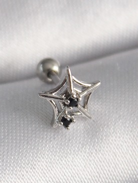 Erb 316L Çelik Gümüş Renk Siyah Zirkon Taş Detay Örümcek Ağ Model Tragus Piercing