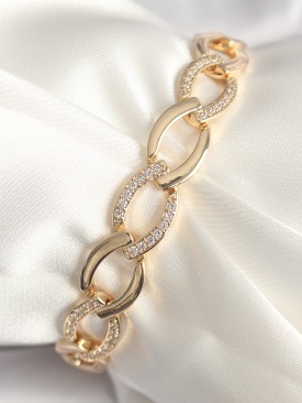 Erb Pirinç Gold Renk Zirkon Taşlı Oval Zincir Model Kadın Bileklik