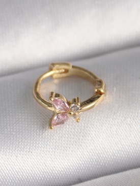 Erb 316L Çelik Gold Renk Pembe Zirkon Taşlı Kelebek Model Tragus Piercing