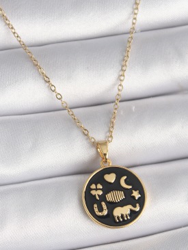 Erb 316L Çelik Gold Renk Siyah Şans Kolyesi