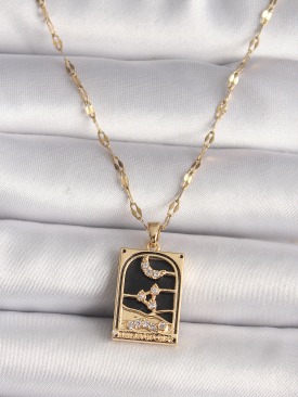 Erb 316L Çelik Gold Renk Zirkon Taşlı Ay Figürlü Tarot Model Kadın Kolye