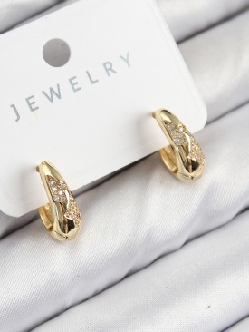 Erb Pirinç Zirkon Taş Desenli Model Gold Renk Kadın Küpe