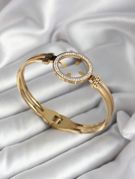 Erb 316L Çelik Zirkon Taşlı Çeyrek Takılabilir Model Gold Renk Kadın Kelepçe