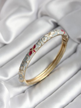 Erb Mineli Pirinç Gri Çiçek Desenli Gold Renk Kadın Kelepçe