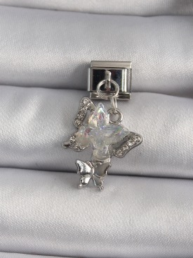 Erb 316L Çelik Gümüş Renk Sallantı Zirkon Taşlı Kelebek Model Nomination Charm