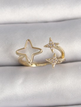 Erb Pirinç Gold Renk Zirkon Taşlı Beyaz Mineli Zirkon Taşlı Ayarlanabilir Yüzük