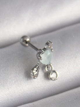 Erb 316L Çelik Gümüş Renk Beyaz Minelik Kalp Sallantı Zirkon Taş Detay Tragus Piercing