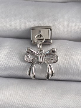 Erb 316L Çelik Gümüş Renk Zirkon Taşlı Sallantı Fiyonk Model Nomination Charm