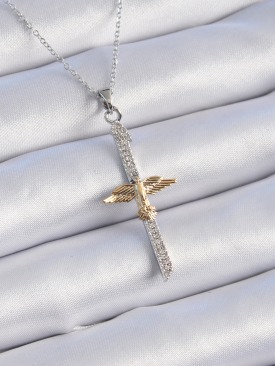 Erb 316L Çelik Gümüş Renk Zirkon Taşlı Elif Model Gold Anka Kuşu Detay Kadın Kolye