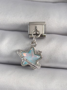 Erb 316L Çelik Gümüş Renk Sallantı Mavi Sedefli Yıldız Model Zirkon Taş Detay Nomination Charm