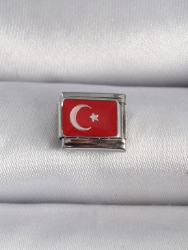 Erb 316L Çelik Gümüş Renk Türk Bayrağı İşlemeli Nomination Charm