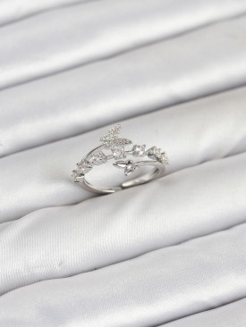 Erb Pirinç Gümüş Renk Zirkon Taşlı Kelebek Model Kadın Yüzük