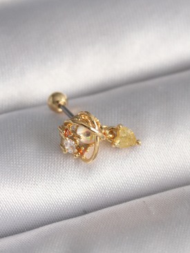 Erb 316L Çelik Gold Renk Zirkon Taşlı Sallantı Kalp Detay Tragus Piercing