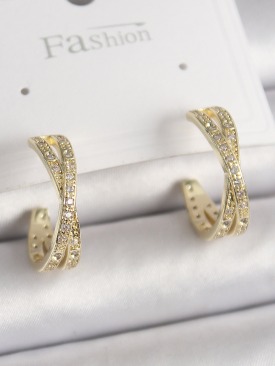 Erb Pirinç Gold Renk Zirkon Taşlı Sarmal Halka Model Kadın Küpe