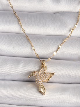 Erb 316L Gold Renk Zirkon Taşlı Sinek Kuşu Model Kadın Kolye