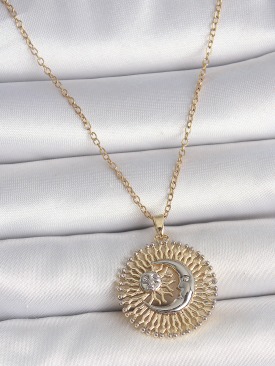Erb 316L Çelik Gold Renk Mix Renk Ay Güneş Model Kadın Kolye