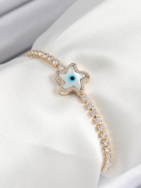 Erb Pirinç Zirkon Taşlı Nazar Yıldız Model Gold Renk Asansörlü Kadın Bileklik