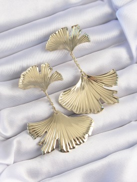 Erb Pirinç Gold Renk Tırtıklı Yaprak Model Sallantılı Küpe