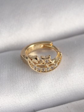Erb 316L Çelik Gold Renk Zirkon Taşlı Ay Yıldız Model Tragus Piercing