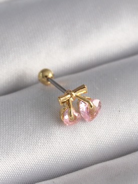 Erb 316L Çelik Gold Renk Pembe Zirkon Taşlı Kalp Tragus Piercing