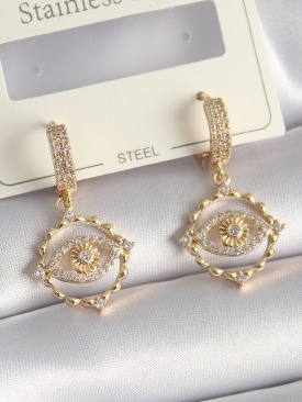 Erb Pirinç Gold Renk Zirkon Taşlı Göz Model Kadın Küpe