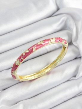 Erb Mineli Pirinç Pembe Çiçek Motifli Gold Renk Kadın Kelepçe