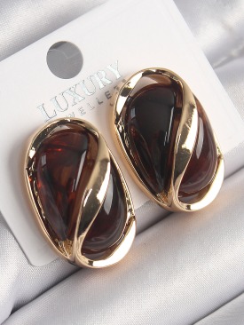 Erb Pirinç Gold Renk Kahverengi Oval Vintage Kadın Küpe
