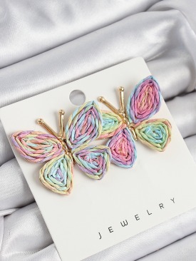 Erb Pirinç Rainbow Kelebek Model Gold Renk Kadın Hasır Küpe