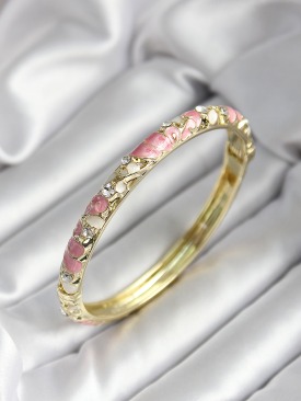 Erb Mineli Pirinç Pembe Çiçek Desenli Zirkon Taşlı Gold Renk Kadın Kelepçe