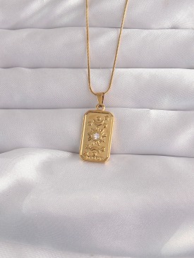 Erb 316L Çelik Gold Renk Zirkon Taşlı Aksesuarlı Vintage Kolye