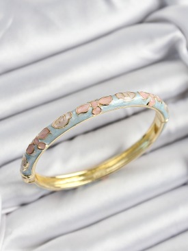 Erb Mineli Pirinç Mavi Ve Pembe Çiçek Motifli Gold Renk Kadın Kelepçe