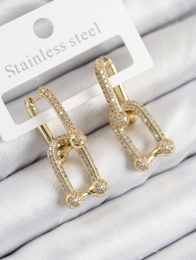 Erb Pirinç Zirkon Taşlı Tifany Model Gold Renk Kadın Küpe