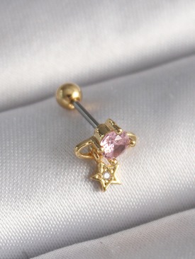 Erb 316L Çelik Gold Renk Pembe Zirkon Taşlı Sallantı Yıldız Detay Tragus Piercing