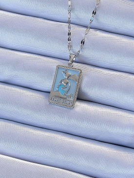 Erb 316L Çelik Zincir Gümüş Renk Mavi Mineli Tarot Kolye
