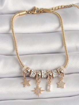 Erb 316L Çelik Gold Renk Zincir Sallantı Zirkon Taşlı Yıldız Figür Kadın Bileklik