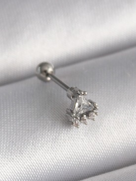 Erb 316L Çelik Gümüş Renk Üçgen Zirkon Taşlı Tragus Piercing