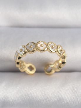 Erb Pirinç Gold Renk Beyaz Sedefli Yonca Model Kadın Yüzük