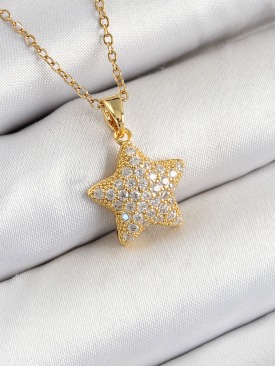 Erb 316L Çelik Zirkon Taşlı Yıldız Model Gold Renk Kadın Kolye